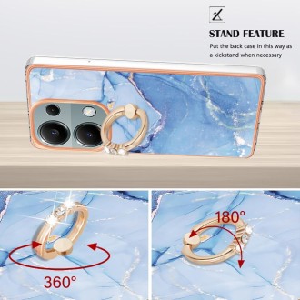 For Xiaomi Redmi Note 13 Pro 4G/Poco M6 Pro 4G Electroplating Marble Dual-side IMD Phone Case with Ring(Blue 018)