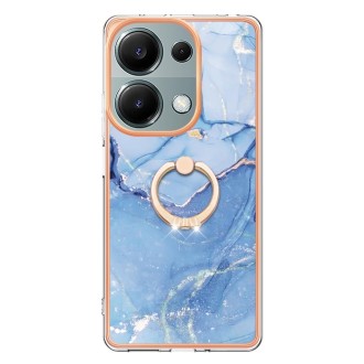 For Xiaomi Redmi Note 13 Pro 4G/Poco M6 Pro 4G Electroplating Marble Dual-side IMD Phone Case with Ring(Blue 018)