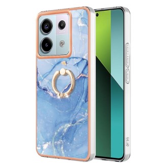 For Xiaomi Redmi Note 13 Pro 5G Global Electroplating Marble Dual-side IMD Phone Case with Ring(Blue 018)