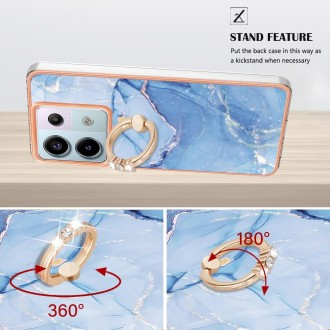 For Xiaomi Redmi Note 13 Pro 5G Global Electroplating Marble Dual-side IMD Phone Case with Ring(Blue 018)