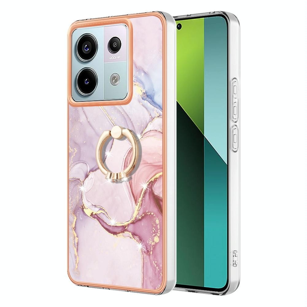 For Xiaomi Redmi Note 13 Pro 5G Global Electroplating Marble IMD TPU Phone Case with Ring Holder(Rose Gold 005)