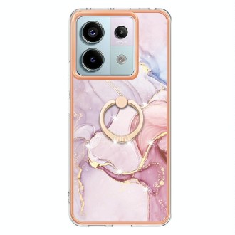 For Xiaomi Redmi Note 13 Pro 5G Global Electroplating Marble IMD TPU Phone Case with Ring Holder(Rose Gold 005)