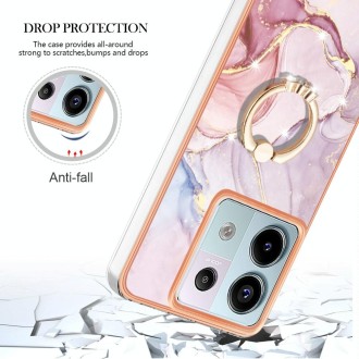 For Xiaomi Redmi Note 13 Pro 5G Global Electroplating Marble IMD TPU Phone Case with Ring Holder(Rose Gold 005)