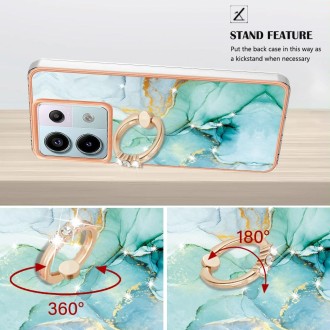 For Xiaomi Redmi Note 13 Pro 5G Global Electroplating Marble IMD TPU Phone Case with Ring Holder(Green 003)