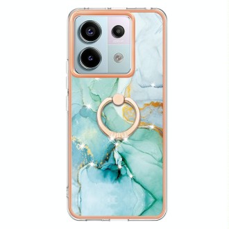 For Xiaomi Redmi Note 13 Pro 5G Global Electroplating Marble IMD TPU Phone Case with Ring Holder(Green 003)