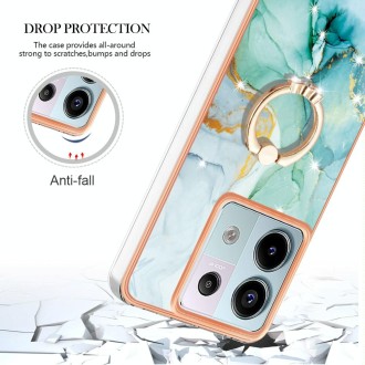 For Xiaomi Redmi Note 13 Pro 5G Global Electroplating Marble IMD TPU Phone Case with Ring Holder(Green 003)