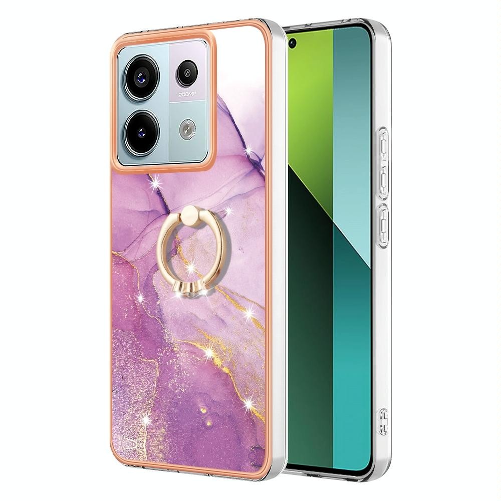 For Xiaomi Redmi Note 13 Pro 5G Global Electroplating Marble IMD TPU Phone Case with Ring Holder(Purple 001)