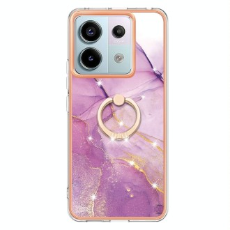 For Xiaomi Redmi Note 13 Pro 5G Global Electroplating Marble IMD TPU Phone Case with Ring Holder(Purple 001)