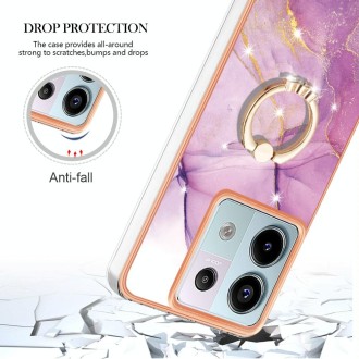 For Xiaomi Redmi Note 13 Pro 5G Global Electroplating Marble IMD TPU Phone Case with Ring Holder(Purple 001)