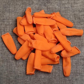 100pcs / Pack Antistatic Antislip Durable Fingertips Latex Protective Gloves, Size: L, 2.8*6.5cm(Orange)