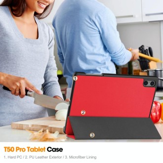 For Teclast T50 Pro Custer Solid Color 3-Fold Stand Leather Tablet Case(Red)