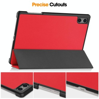 For Teclast T50 Pro Custer Solid Color 3-Fold Stand Leather Tablet Case(Red)