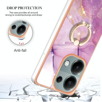 For Xiaomi Redmi Note 13 Pro 4G/Poco M6 Pro 4G Electroplating Marble IMD TPU Phone Case with Ring Holder(Purple 001)