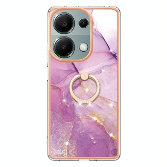 For Xiaomi Redmi Note 13 Pro 4G/Poco M6 Pro 4G Electroplating Marble IMD TPU Phone Case with Ring Holder(Purple 001)