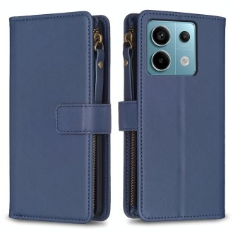 For Xiaomi Redmi Note 13 Pro 9 Card Slots Zipper Wallet Leather Flip Phone Case(Blue)