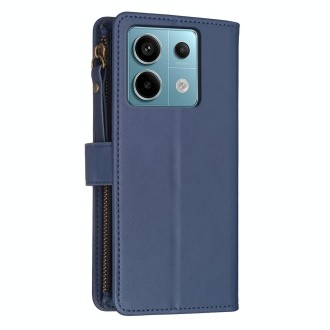 For Xiaomi Redmi Note 13 Pro 9 Card Slots Zipper Wallet Leather Flip Phone Case(Blue)