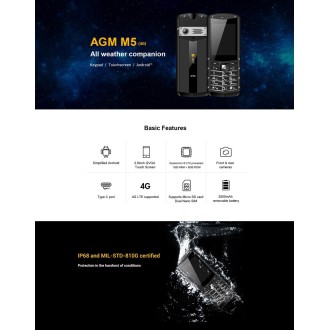 [HK Warehouse] AGM M5 Rugged Phone, 1GB+8GB, IP68 Waterproof Dustproof Shockproof, 2500mAh Battery, 2.8 inch Android 8.1 Qualcom