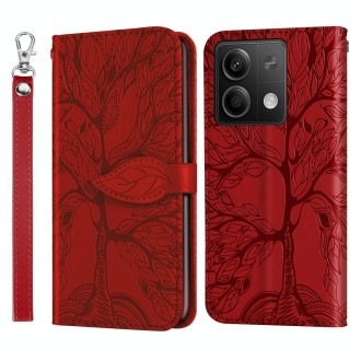 For Xiaomi Redmi Note 13 Pro 5G Life Tree Embossing Pattern Leather Phone Case(Red)