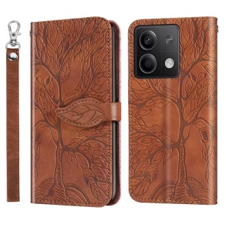 For Xiaomi Redmi Note 13 Pro 5G Life Tree Embossing Pattern Leather Phone Case(Brown)