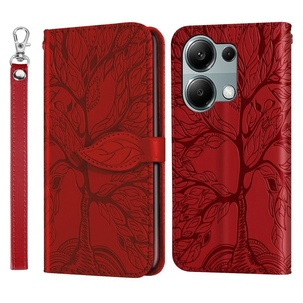 For Xiaomi Redmi Note 13 Pro 4G Life Tree Embossing Pattern Leather Phone Case(Red)