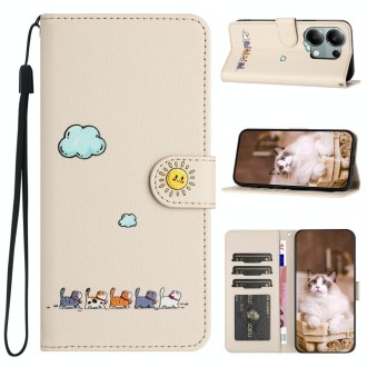 For Xiaomi Redmi Note 13 Pro 4G Cartoon Cats Leather Phone Case(Beige White)