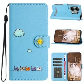 For Xiaomi Redmi Note 13 Pro 4G Cartoon Cats Leather Phone Case(Blue)