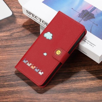 For Xiaomi Redmi Note 13 Pro 5G Cartoon Cats Leather Phone Case(Red)