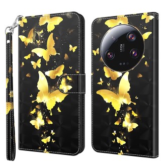 For Xiaomi 13 Ultra 3D Painting Pattern Leather Phone Case(Gold Butterfly)