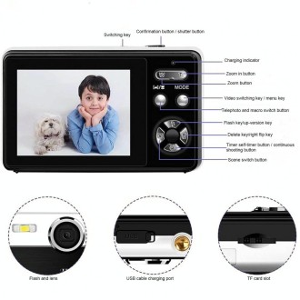 2.4 Inch IPS Screen 40 Million Pixel Digital Camera 16X Digital Zoom Video Macro Portable Camera(Black Standard)