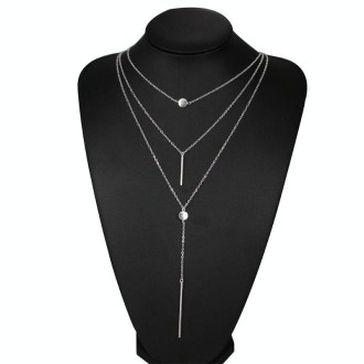 Simple 3-Layer Necklace Small Dot Exquisite Metal Bar Necklace Sweater Chain(Silver)