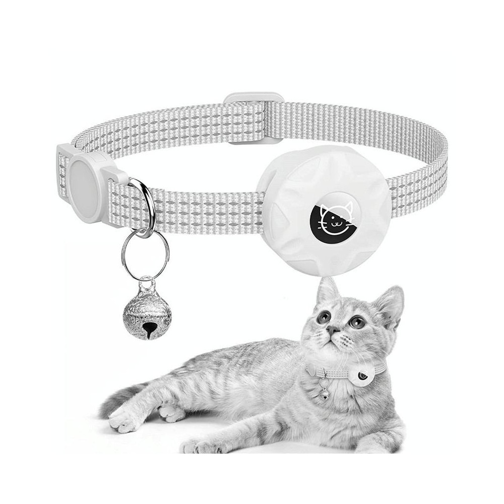 For AirTag Tracker Silicone Case Reflective Pet Cat Collar With Bell(White)