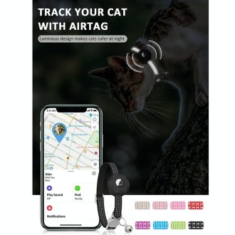 For AirTag Tracker Silicone Case Reflective Pet Cat Collar With Bell(White)