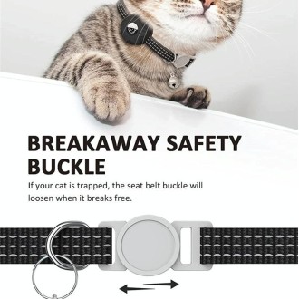 For AirTag Tracker Silicone Case Reflective Pet Cat Collar With Bell(White)