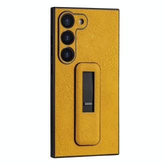 For Samsung Galaxy S21 Ultra 5G PU Leather Push-pull Bracket Shockproof Phone Case(Yellow)