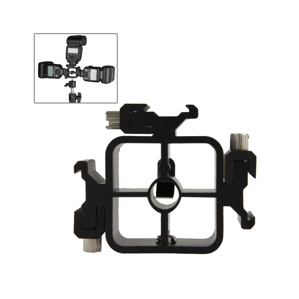 XF0003 Triple Heads Hot Shoe Mount Adapter Flash Holder Bracket Light Stand Holder