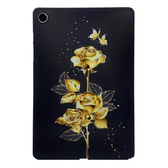 For Samsung Galaxy Tab A9+ Golden Rose Pattern Smart Tablet TPU Case(Black)