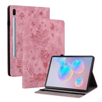 For Samsung Galaxy Tab S6 SM-T860/T865 Butterfly Rose Embossed Leather Tablet Case, without Pen(Pink)