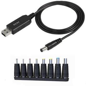 USB 5V to DC 9V 5.5mm x 2.5mm Converter Step Up Voltage Converter Power Cable with 8 Connectors