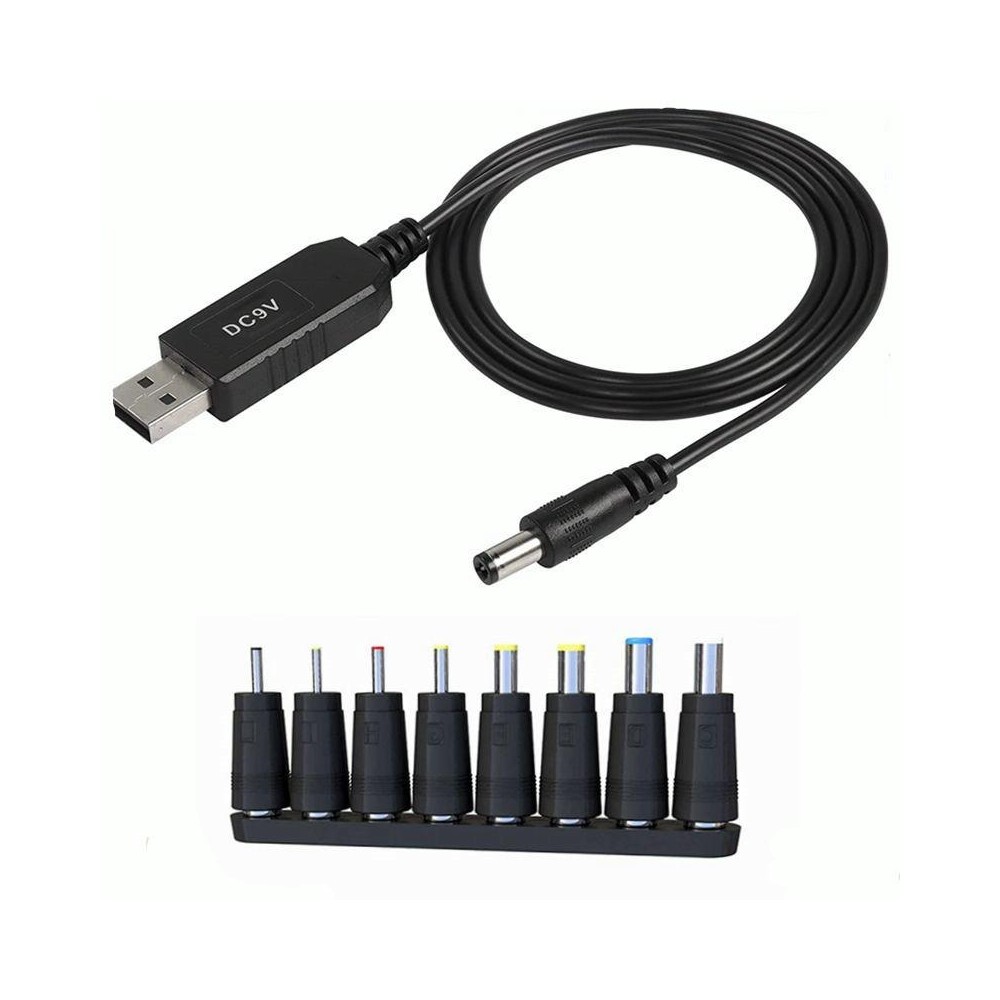 USB 5V to DC 9V 5.5mm x 2.5mm Converter Step Up Voltage Converter Power Cable with 8 Connectors