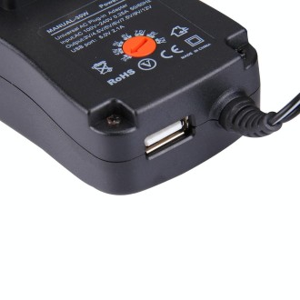 US Plug Universal 30W Power Wall Plug-in Adapter with 5V 2.1A USB Port, Tips: 6 PCS, Cable Length: About 1.2m