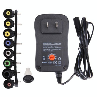 US Plug Universal 30W Power Wall Plug-in Adapter with 5V 2.1A USB Port, Tips: 6 PCS, Cable Length: About 1.2m