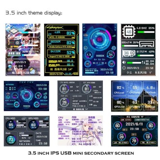 3.5 Inch IPS View All Computer Monitor USB Chassis Vice Screen Set 1 (Black)