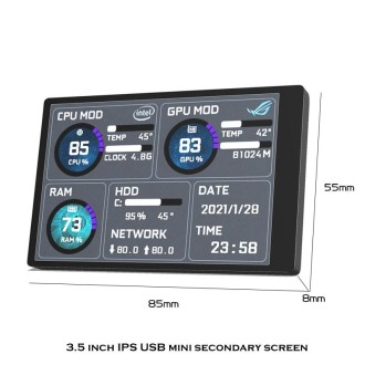 3.5 Inch IPS View All Computer Monitor USB Chassis Vice Screen Set 1 (Black)