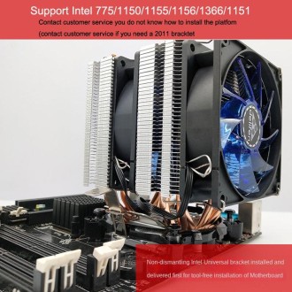 Desktop Computer 4 Copper Tube CPU Radiator Super Quiet Blue Light 3-pin Double Fan