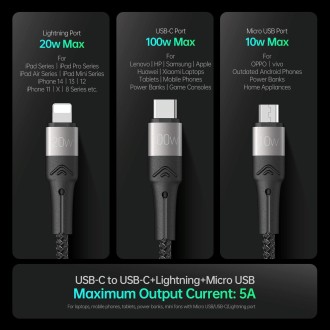 DUZZONA A4 5A USB-C / Type-C to USB-C / Type-C + 8 Pin + Micro USB Fast Charging Data Cable, Cable Length: 1.3m