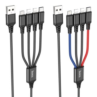 hoco X76 4 in 1 2A Dual 8 Pin + USB-C / Type-C + Micro USB Super Charging Cable,Length: 1m(Black)