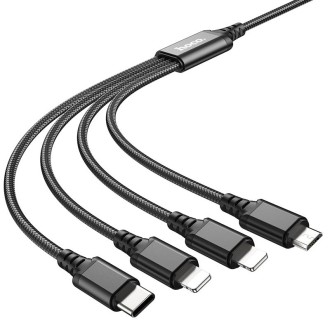 hoco X76 4 in 1 2A Dual 8 Pin + USB-C / Type-C + Micro USB Super Charging Cable,Length: 1m(Black)