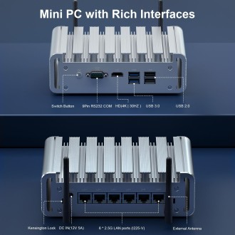 HYSTOU PO9B-J4125-6L Embedded Intel Celeron J4125 Processor Six Network Ports Mini Host, Specification:16GB+512GB+1TB