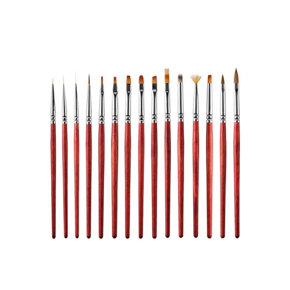 15pcs/set Wooden Rod Nail Brush Beauty Armor Tools Color Painting Pen Drawing Pen