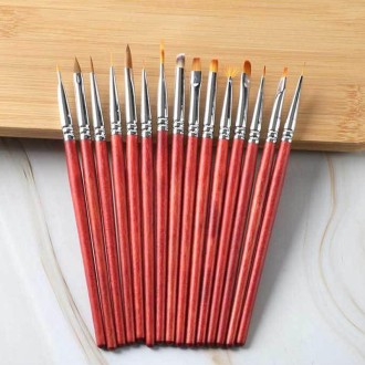 15pcs/set Wooden Rod Nail Brush Beauty Armor Tools Color Painting Pen Drawing Pen